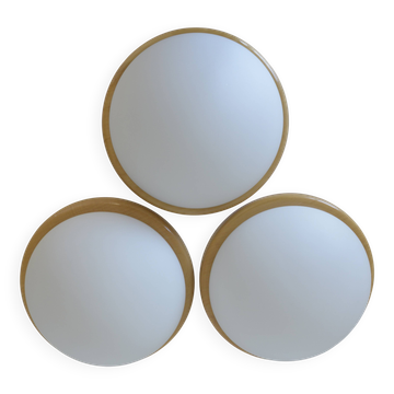 Set of 3 vintage sconces wood glass minimalist wall lamps flush mount light