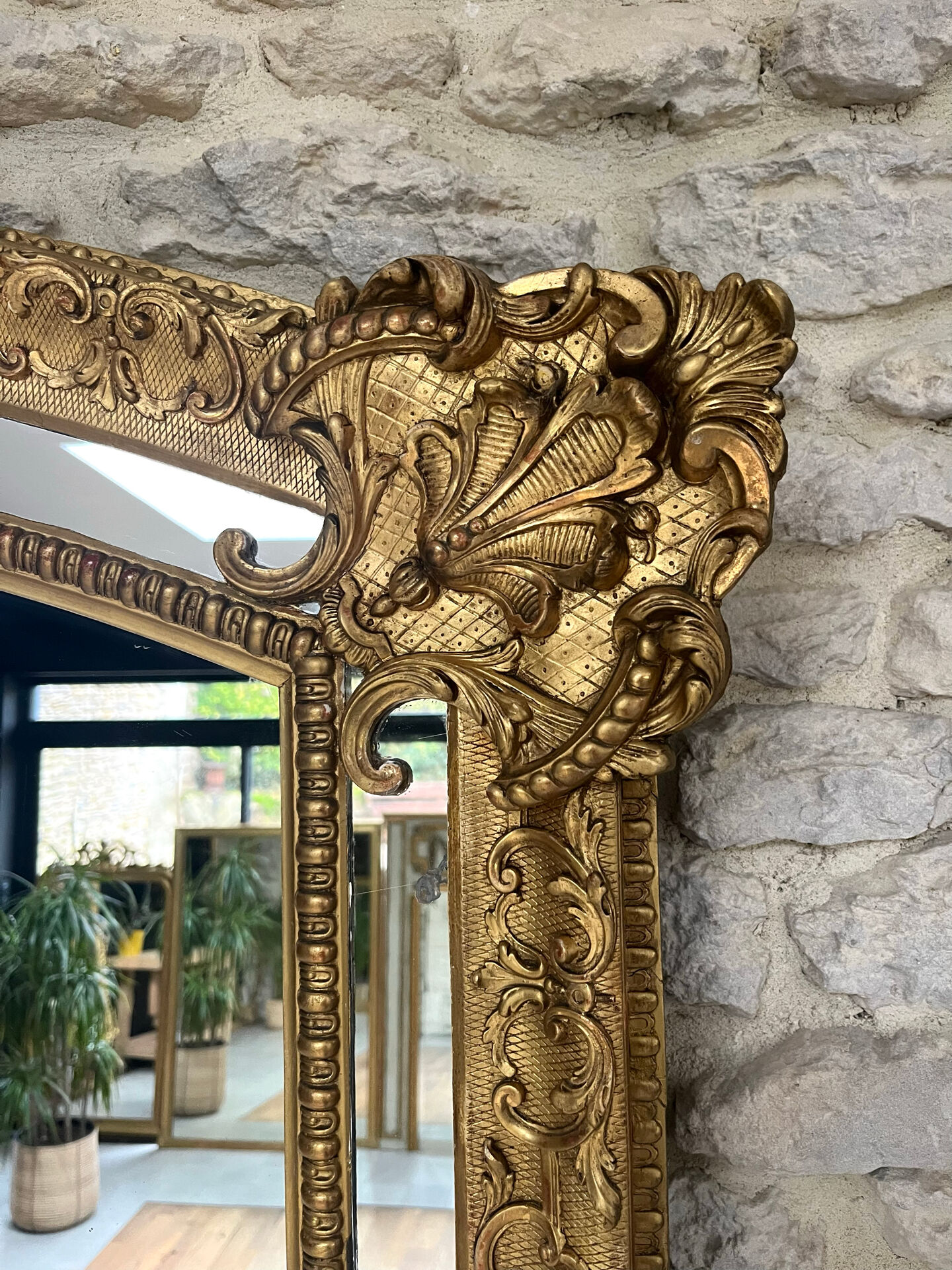 Mirror 244.5/142.5cm Louis XIV with mercury glass, gold leaf.