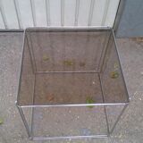 Square coffee table of Max Sauze in chromed structure and glass circa 70