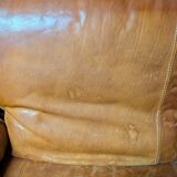 Vintage 3-seater all-leather sofa, convertible