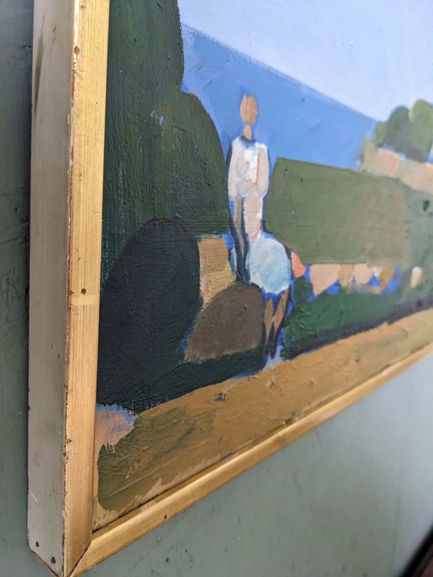 Mid-Century Modern Swedish Oil Painting "Coastal Musing" Framed Landscape