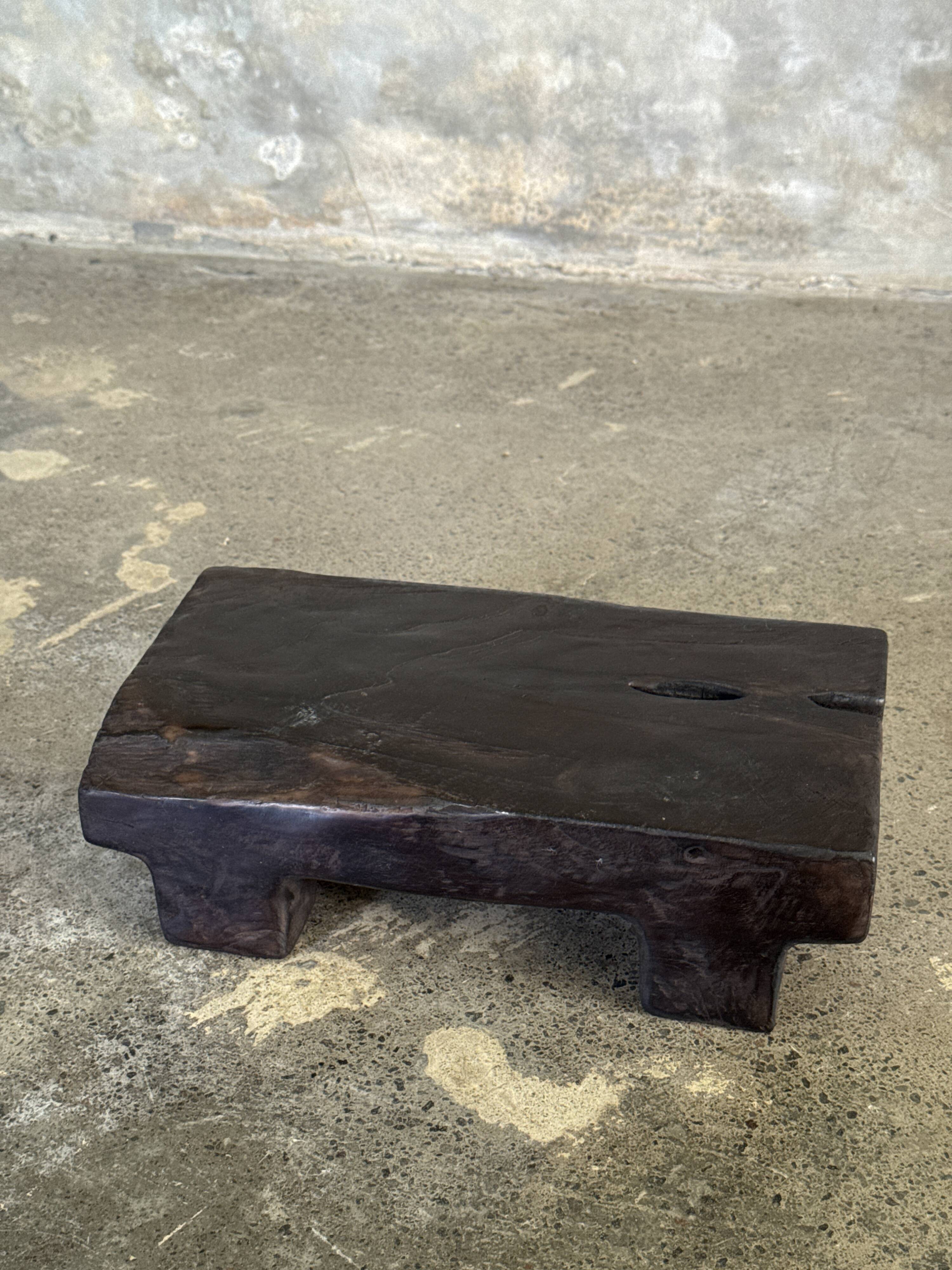 Small stool, black solid teak accent stool wabi-sabi L30 W8.5 H6.