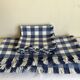 New fringed XL Vichy canvas tablecloth with 14 napkins, width 210cm.