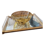 Amber glass bowl – square base and spiral decoration – 1970s design