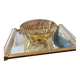 Amber glass bowl – square base and spiral decoration – 1970s design