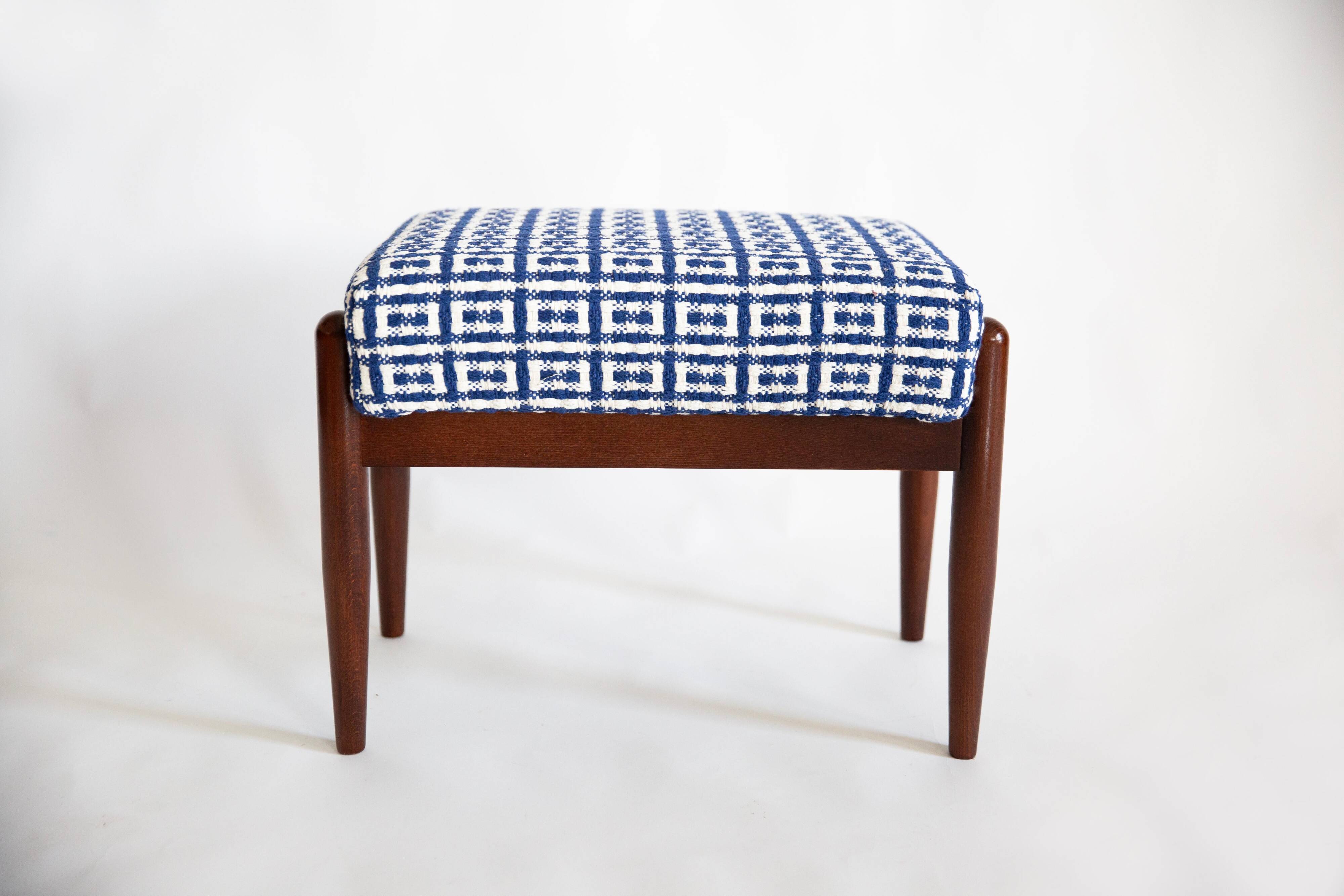 Tabouret GFM Mid-Century en Tweed Jacquard Géométrique Dedar, E. Homa, Europe, Années 1960