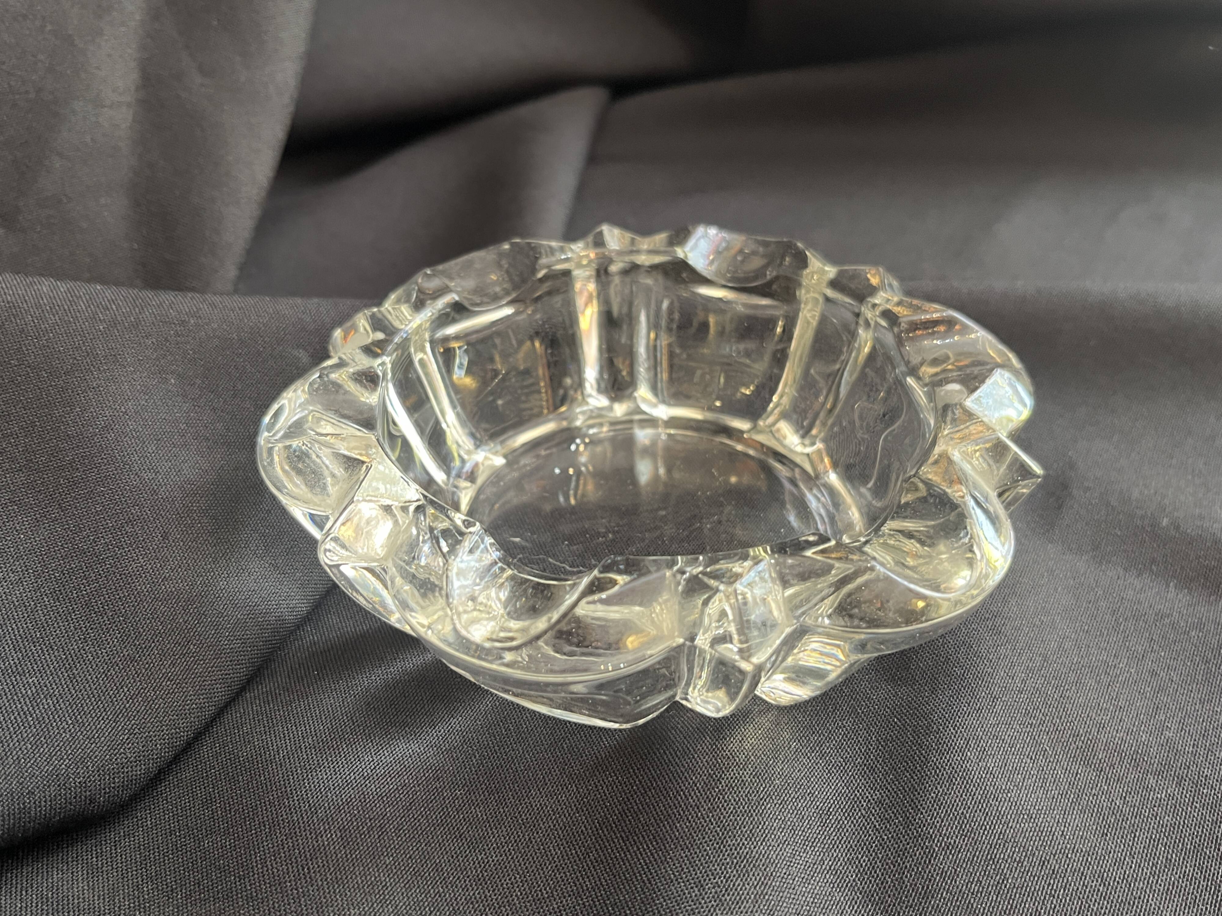 Antique vintage molded glass art deco ashtray with glass pocket emptier