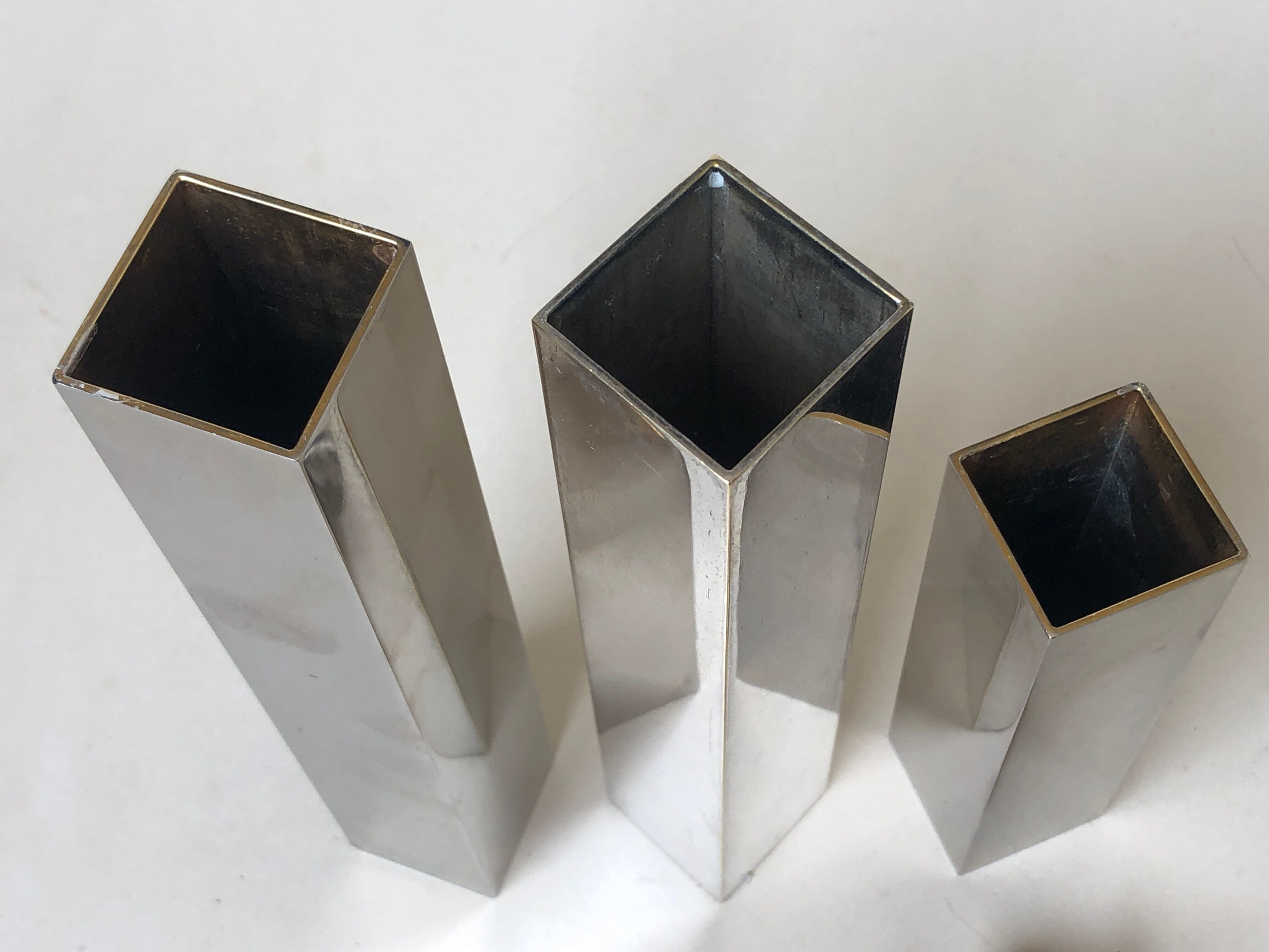 Set of 3 candle holders silver metal