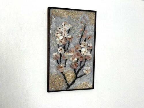 Swedish Stone work on Panel “Äppelblom” By Olga Aue‑Birkfeldt, Framed 52×32cm
