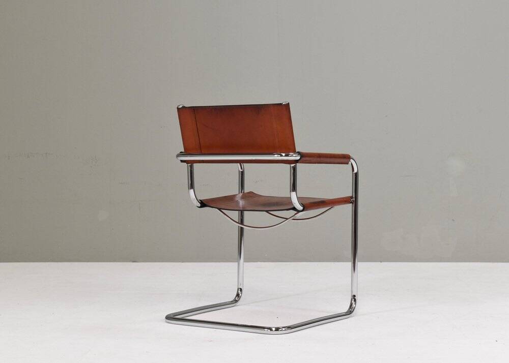 S34 dining armchair in cognac saddle leather by Mart Stam for Fasem, 1970s