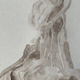 Tableau signé aquarelle monochrome sépia étude de la statue  « l'éternelle idole de Rodin »