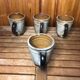 Set of 4 beige ceramic mugs fleur de lys vintage