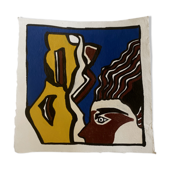Portrait to sculpture, acrylic on paper