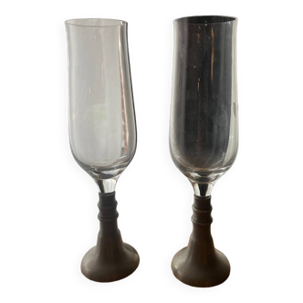 Verres à champagne pied en étain