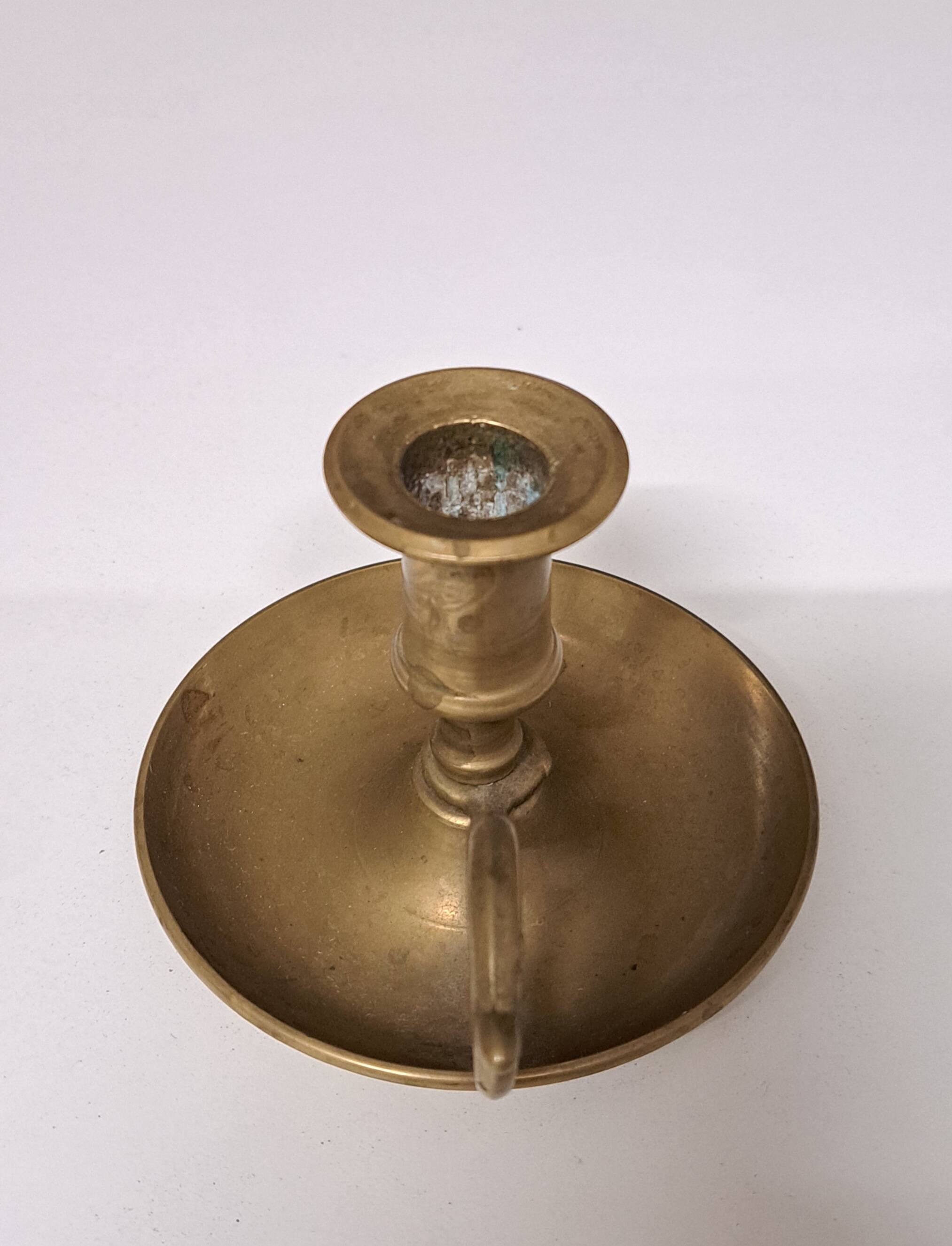 Antique hand candlestick in solid brass - 19th-century Martinet - Country decor C