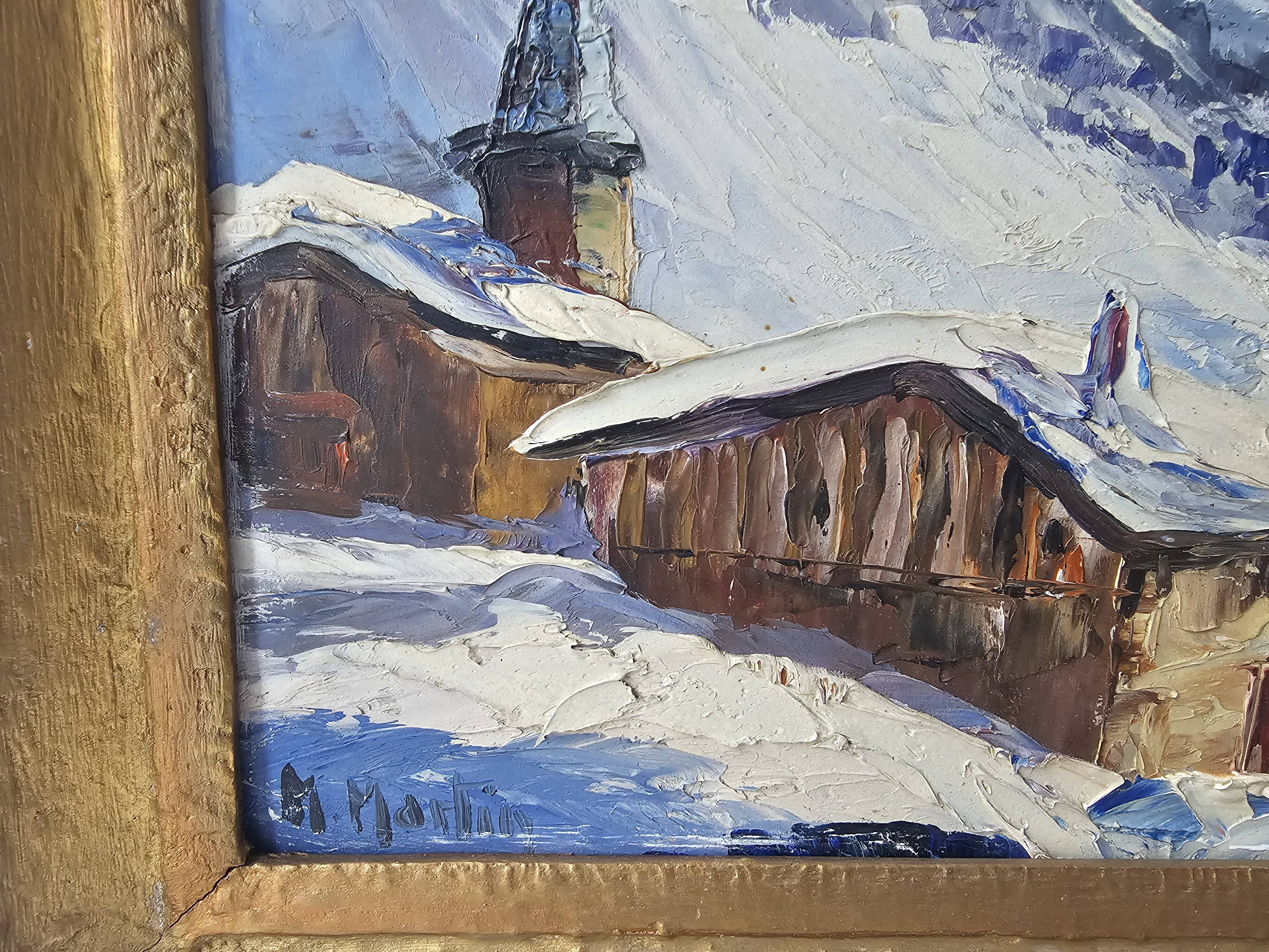 Oil painting on panel Village du Tour / Le Tour (Chamonix) Signed M Mart