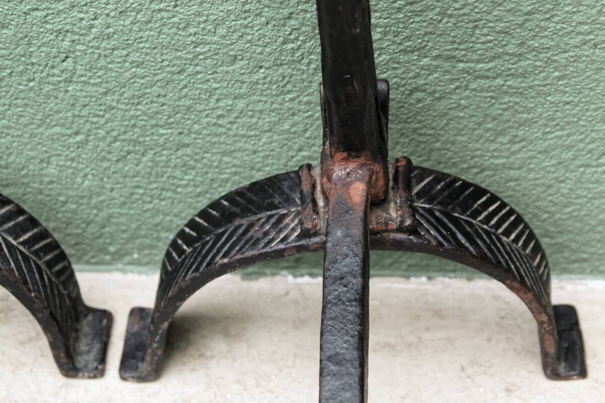 Pair of wrought iron andirons; 17th century