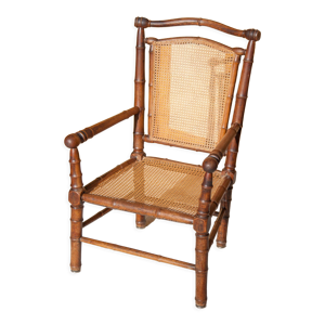 Fauteuil canné bois imitation