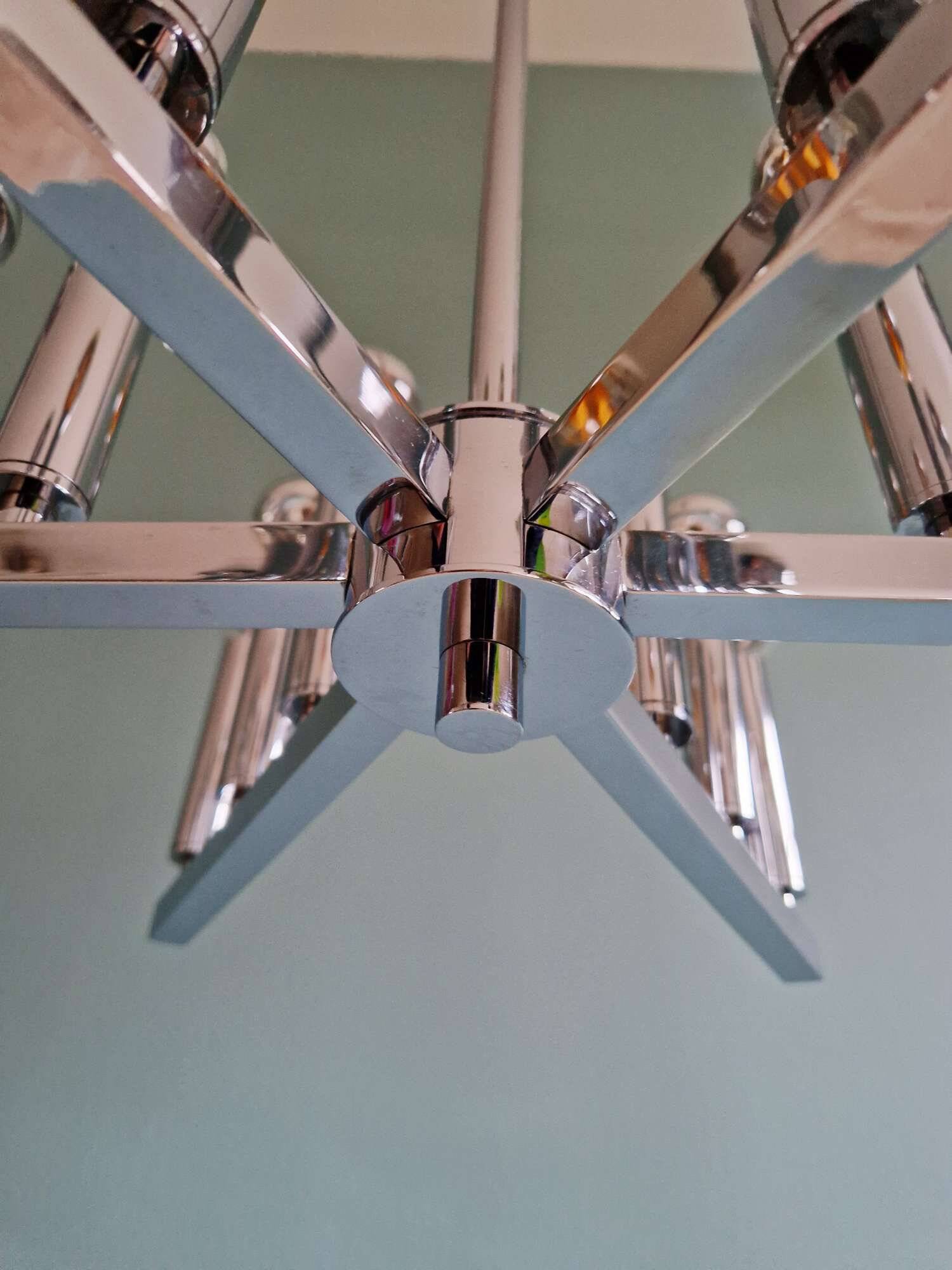 Space Age chandelier in chromed metal, 18 light points, 1970
