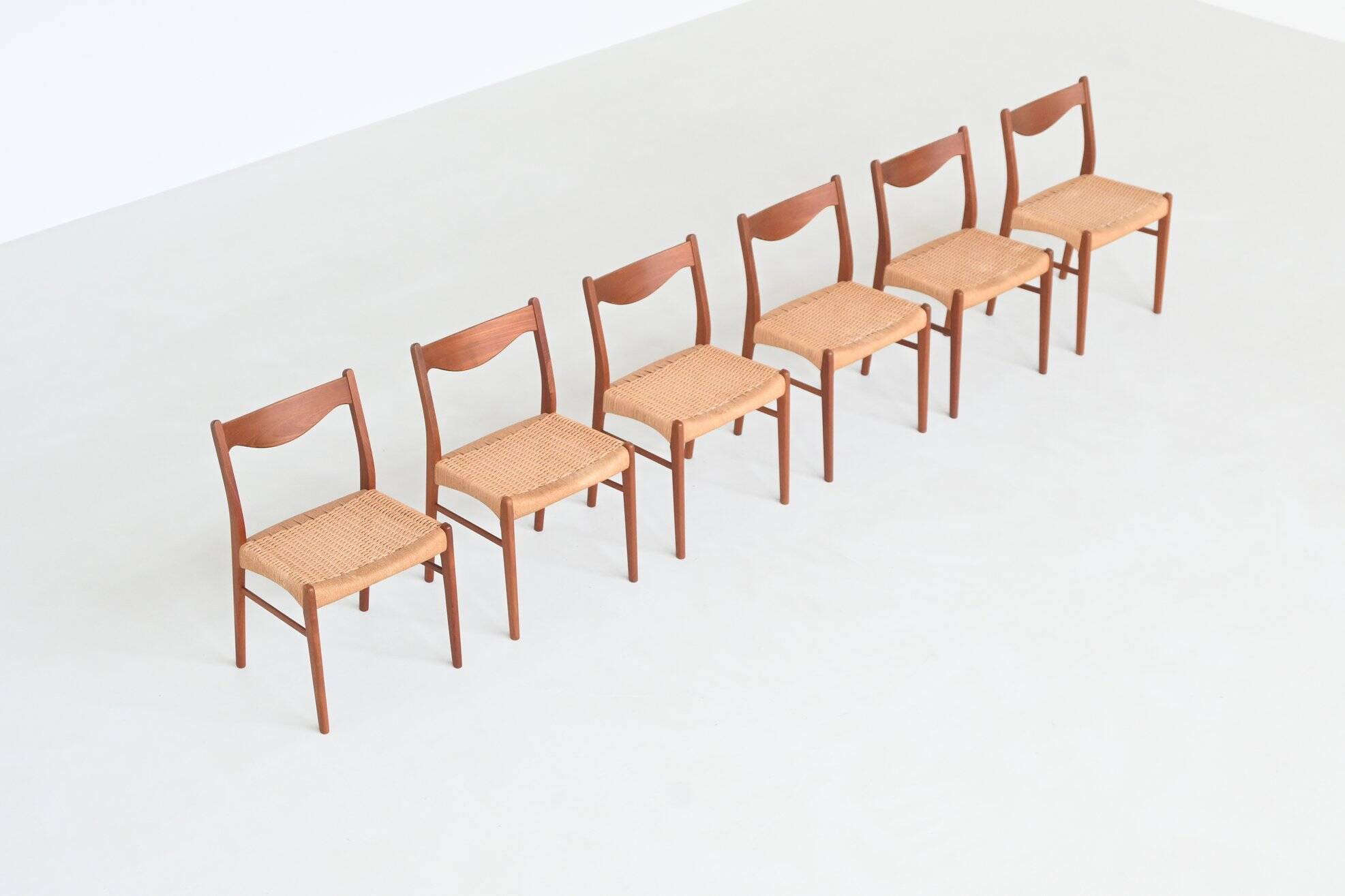 Arne Wahl Iversen set of six dining chairs in teak Glyngore Denmark 1960