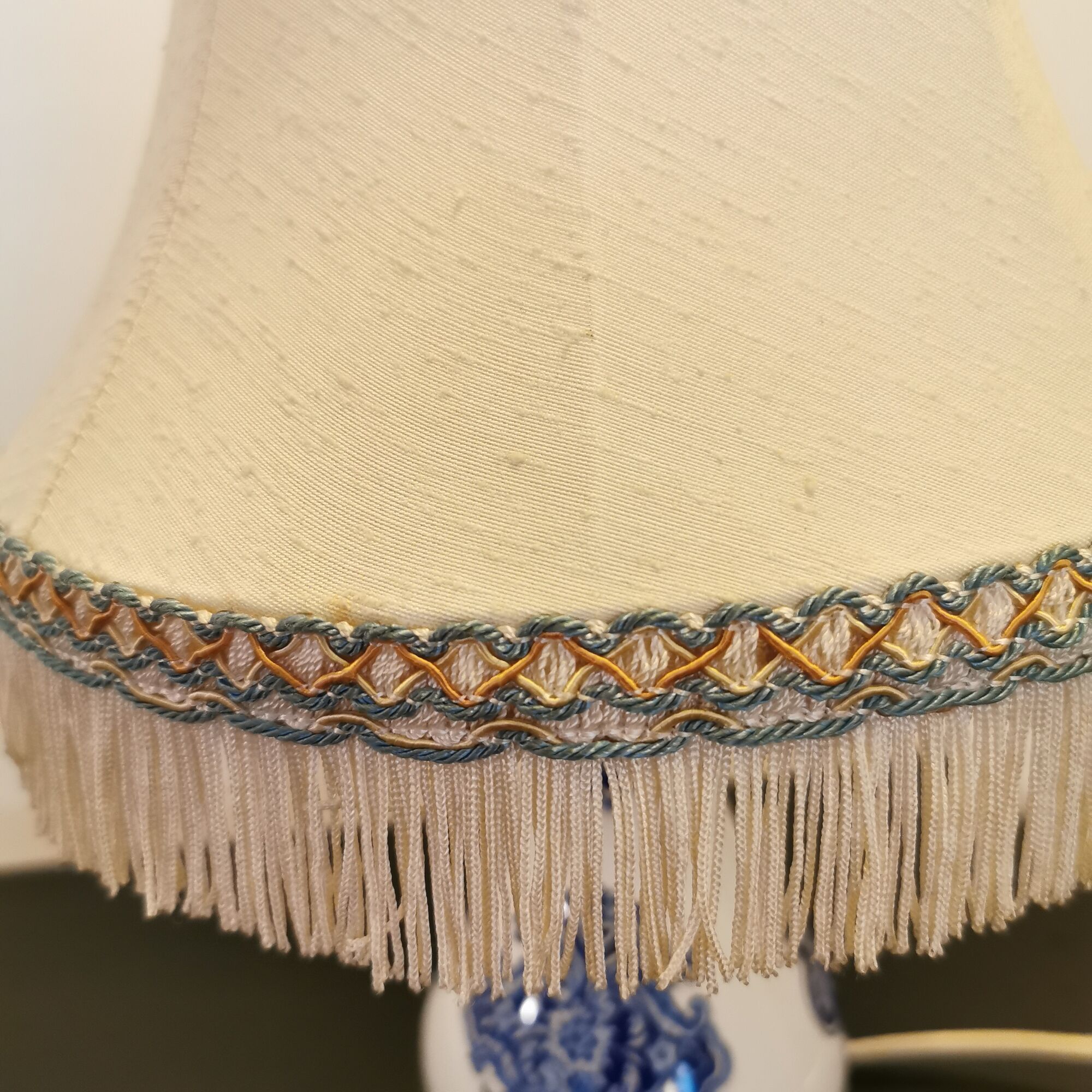 Gien porcelain lamp fringed lampshade