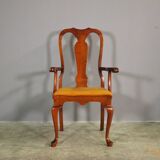 Antique Queen Anne armchair in mahogany and leather