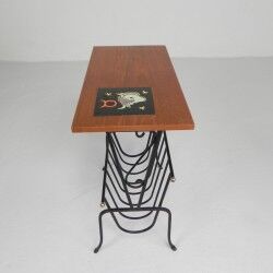 Vintage side table, magazine rack with Hemiksem tile, 1950s