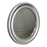 1970s Italian Space Age Round Wall Mirror with Silver Frame