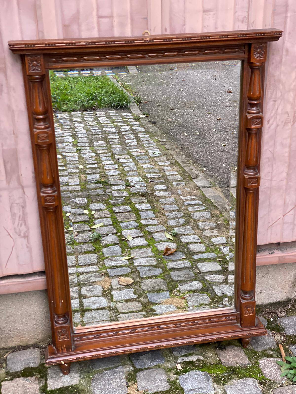 Henri II mirror in solid oak 67x97cm from the 19th century