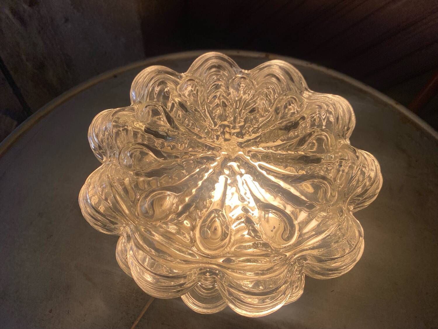 Ceiling light fixture in glass by Helena Tynell circa 1960.