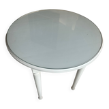 White wooden side table with glass top