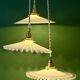 Vintage triple suspension lampshade in white opaline.