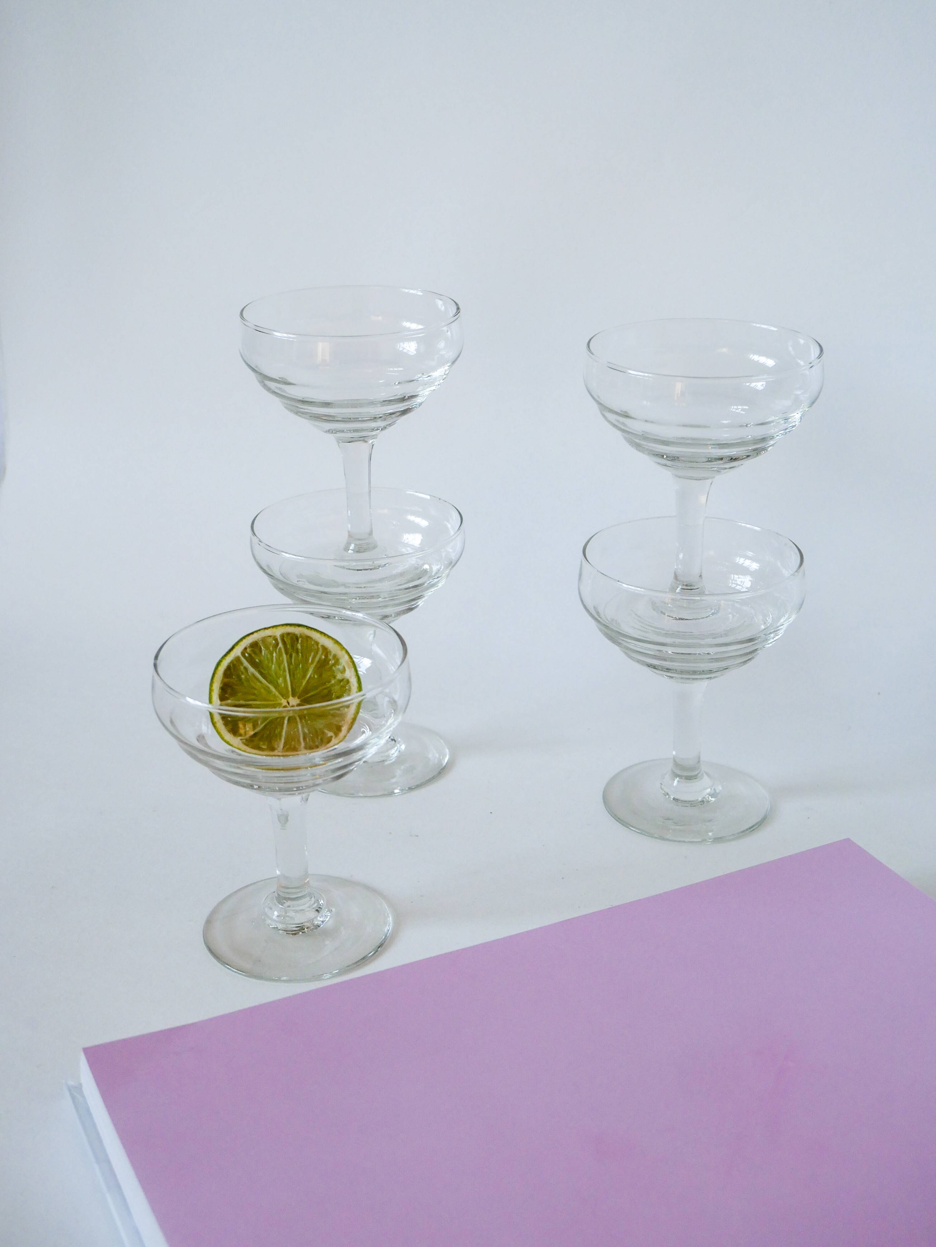 Set of 5 molded glass champagne glasses 1950