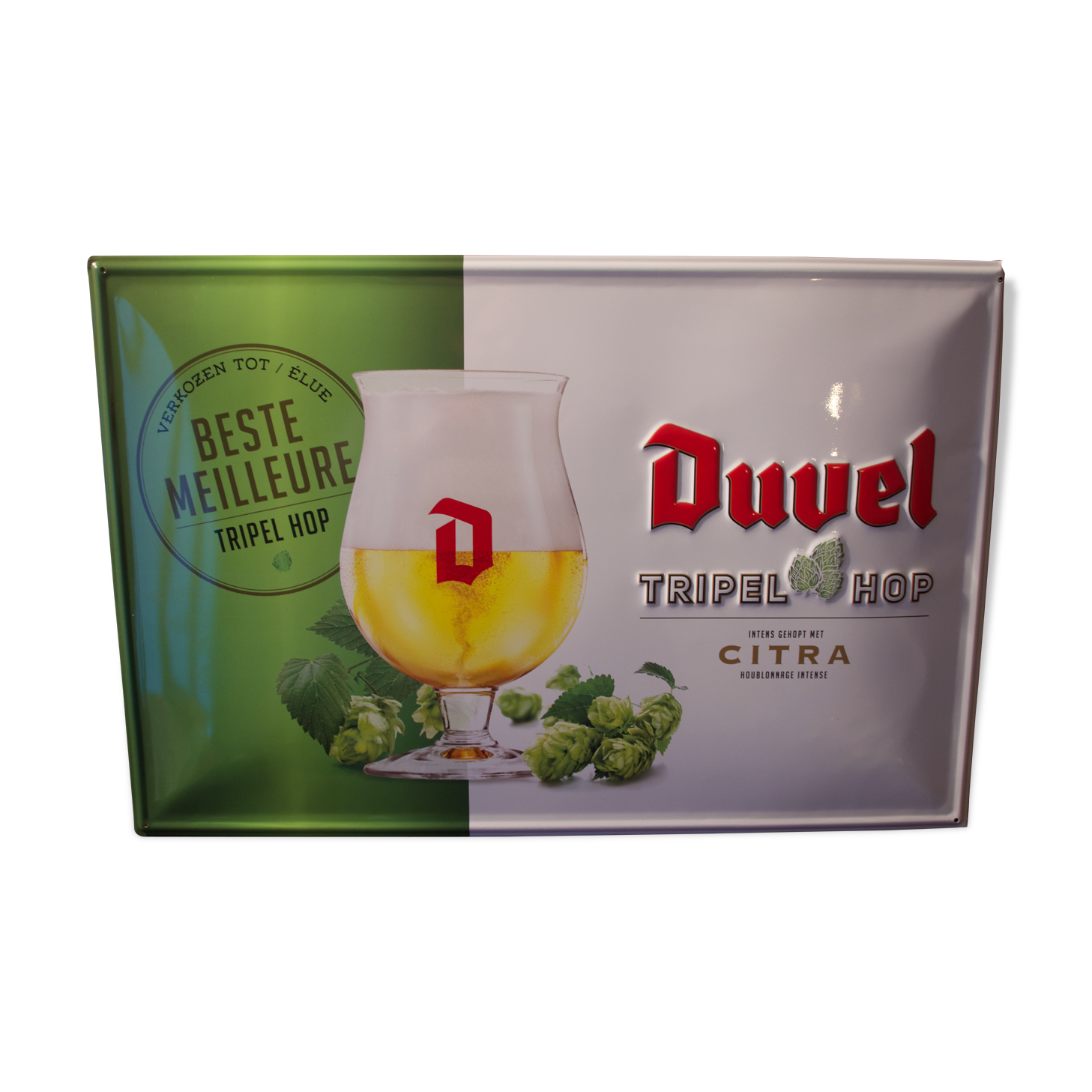 Enamelled advertising plate for the Belgian beer brand Duvel