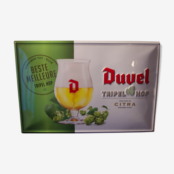 Tôle émaillée de publicité pour la marque de bière Belge Duvel