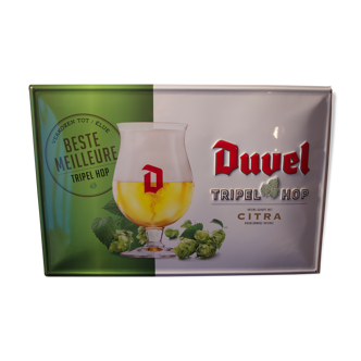 Tôle émaillée de publicité pour la marque de bière Belge Duvel
