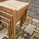 4 chaises en paille dans le style Charlotte Perriand 1970 vintage