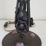 Lampe en fer forgé et vitraux par Augustin Louis Calmels, 1910