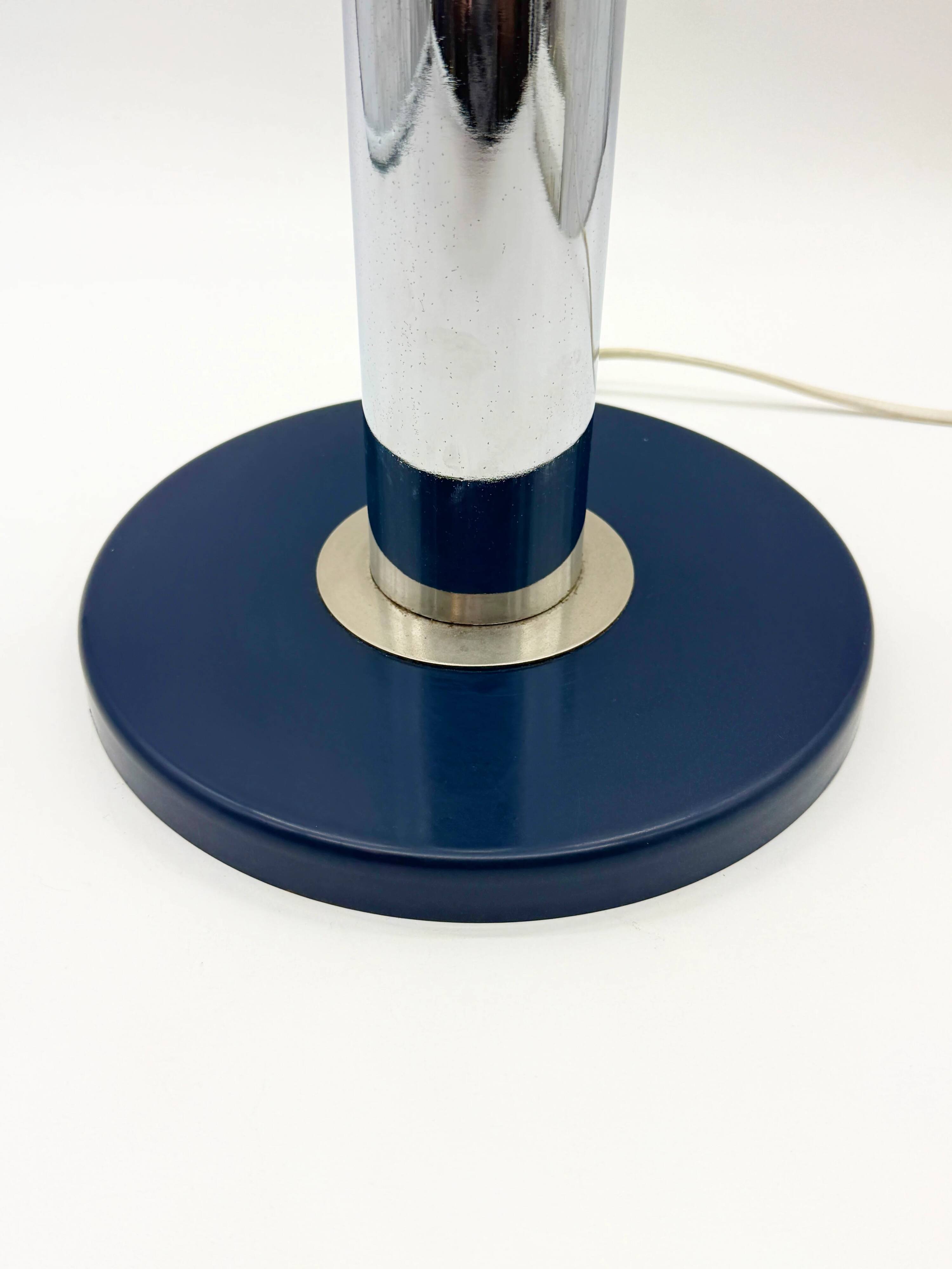 Large blue and chrome table lamp, Italy 1970s