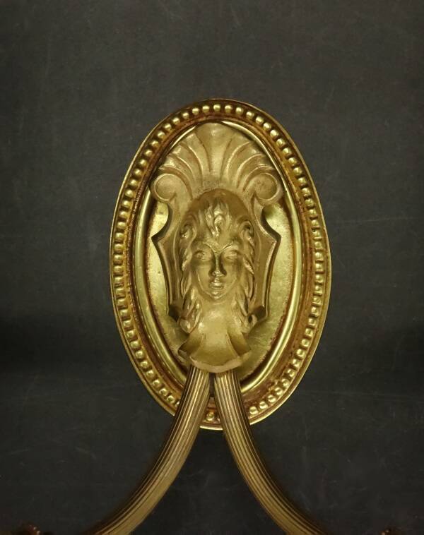 Pair of wall sconces with female masks in Louis XVI style - gilded bronze