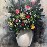 HST painting "Bouquet of wild flowers" signed Serge Cucca (1946) + frame