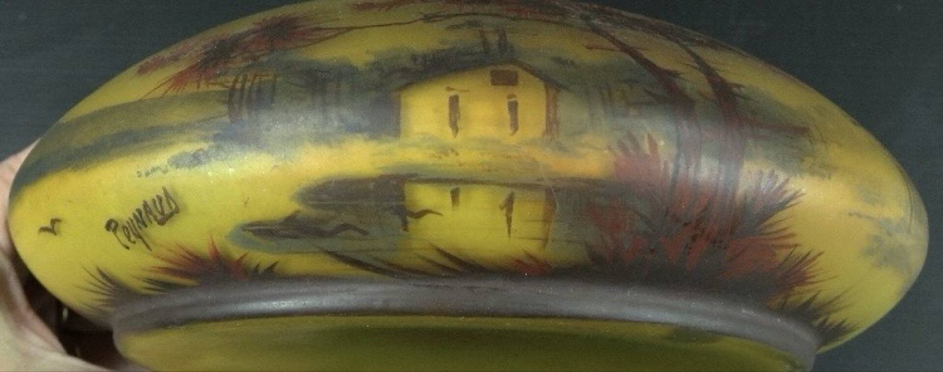 Circular glass bowl - hand-painted by Jean Simon Peynaud