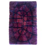 Mid-century Modern Bordeaux Red Rya Rug by Gull-Britt Johansson for NIAB, Sweden
