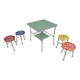 60s Kids Table with 4 Colourful Folding Chairs – Vintage Children Furniture Set