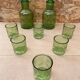 Old Orangeade Carafe Service + 6 Green Molded Glass Glasses 1970 Vintage