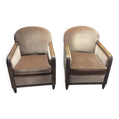 Paire de fauteuils Art Déco'', ''Velours taupe'', ''Années 30 / 40'', ''Styl