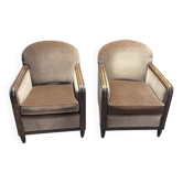 Paire de fauteuils Art Déco", "Velours taupe", "Années 30 / 40", "Styl