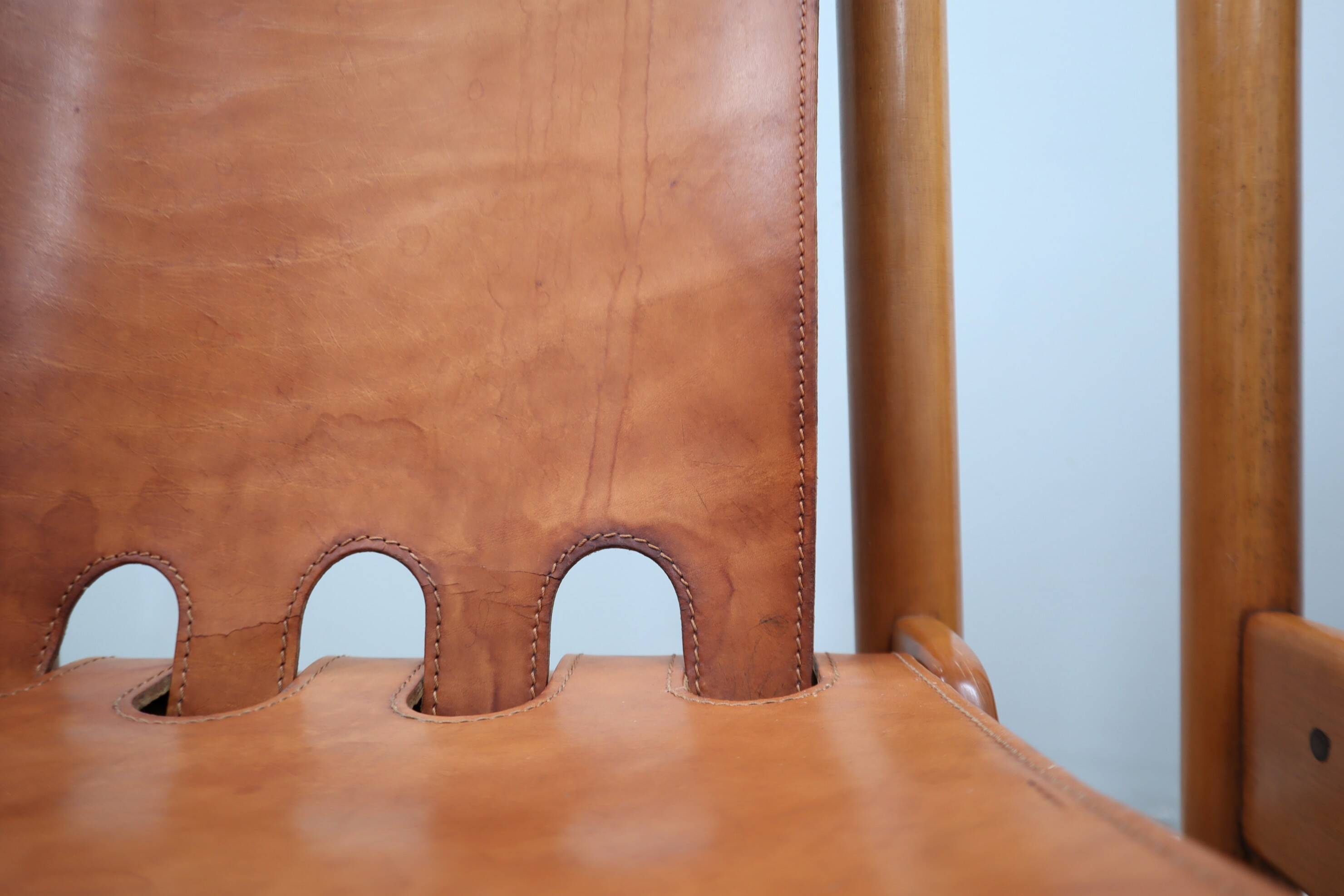 Set of 4 Ilmari Tapiovaara for La Permanente walnut & leather chairs 1960s
