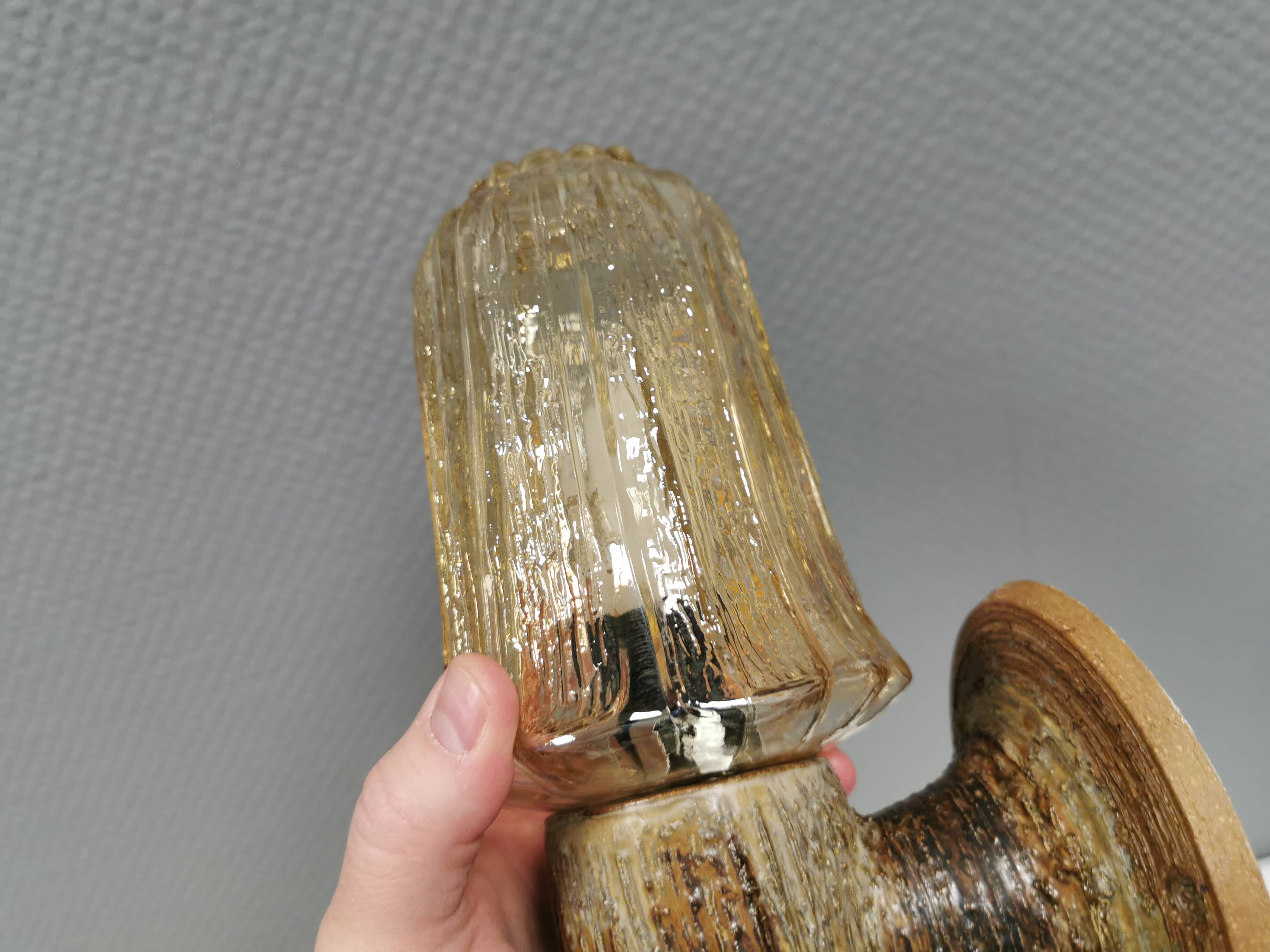 A ceramic wall lamp with a hard-pressed glass shade, Axella Denmark 1970s