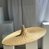 Large suspension, rattan luminaire in hat shape D:80cm